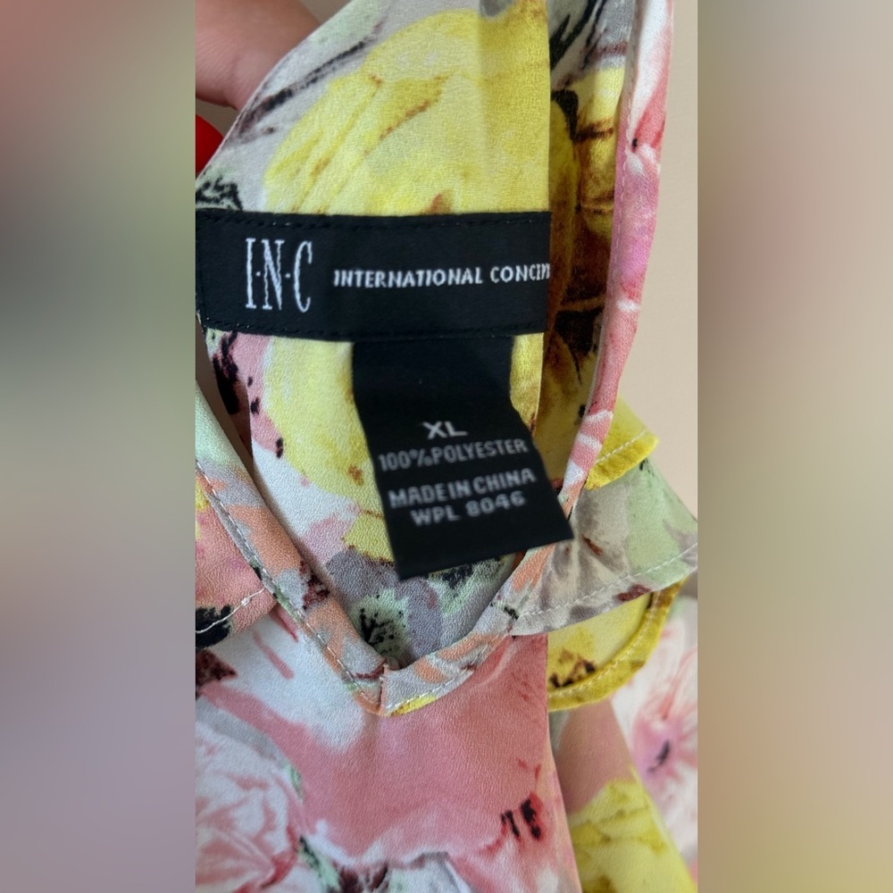 INC Floral Halter Neck Ruffle Lons Sleeve Top Size XL - Picture 2 of 2